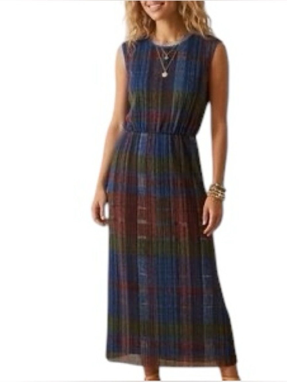 Anthropologie HD in Paris Andaz Plaid Maxi Chiffon Dress Cinched Waist size 4